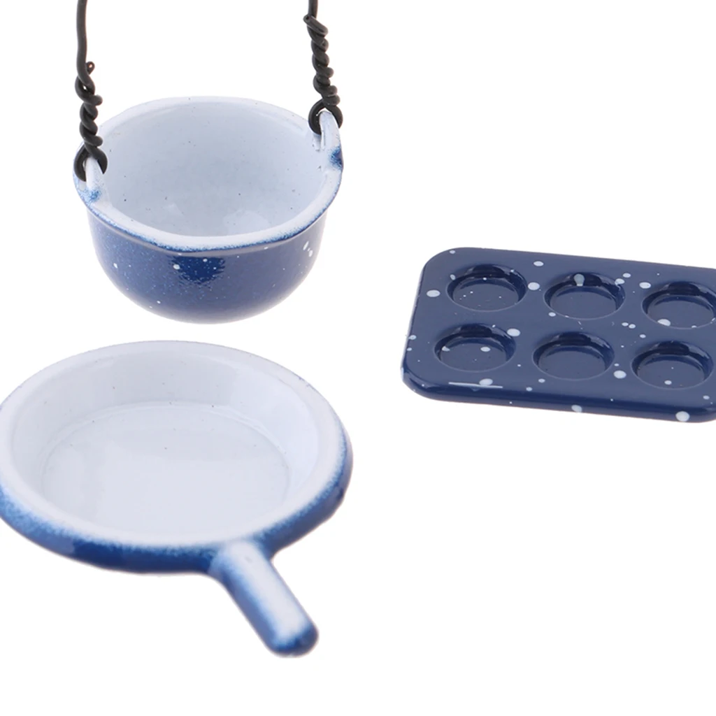 1/12 Dollhouse Miniature Cookware Tableware Ceramic Pastry Plate Frying Pan Kitchen Dining Table Decoration