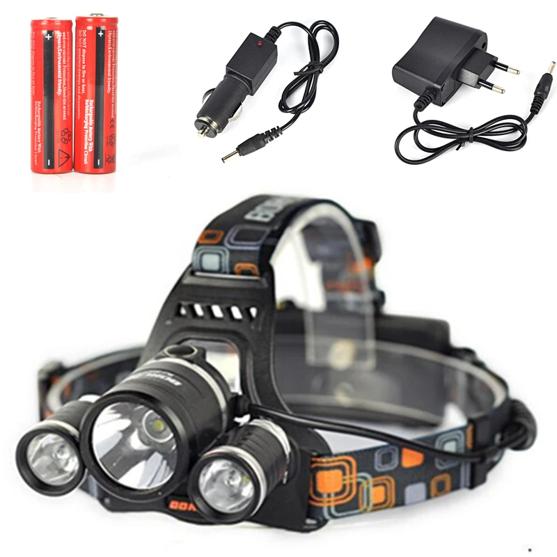  8000 Lumen 3T6 Boruit Head Light Headlamp Outdoor USB Head Lamp HeadLight Rechargeable + 2* 18650 Battery/Charger/Car Charger 