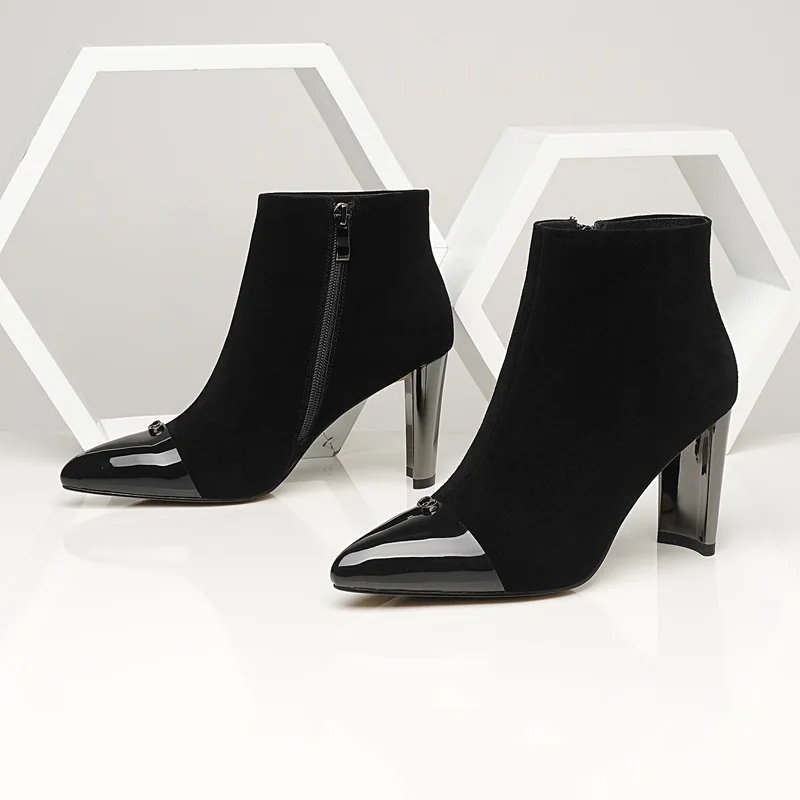 Zvq Bottines Chaussures Étrange Suède Pour 2018 Super Style L'extérieur Partie Black Nouvelle Haute Éclair Fermeture Hiver Pointu À Enfant Mode Sexy Femmes Bout 9YIDWHE2