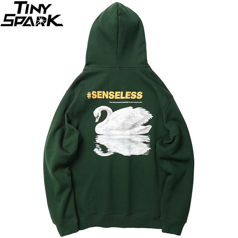 

2019 Hip Hop Hoodie Sweatshirt Swan Reflection Men Streetwear Pullover Hoodie Harajuku Autumn Green Hooded Sweatshirt Cotton New