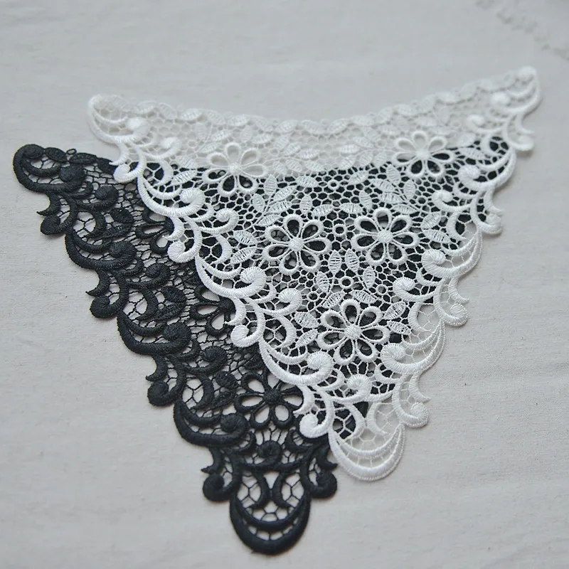 

2Pieces New Arrival Shoulder and Back Lace Applique Ivory and Black Flower Sewing Trims Wedding Decoration 24X 18CM BD0305