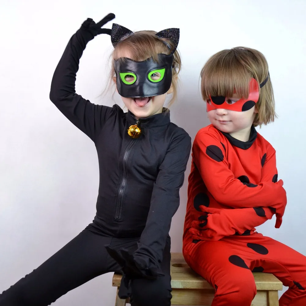 

Kids Girls Costumes LadyBug Cosplay Boys Cat Noir Lady Bug Costumes Children Ladybug Jumpsuit Adrien Marinette Superhero Cloth