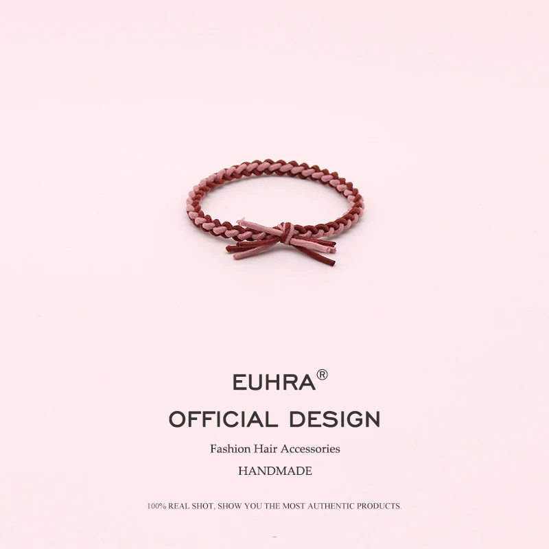 EUHRA, 11 цветов, эластичные двойные плетеные резинки для волос, яркие цвета, бант для женщин и девочек, повязка для волос, Детские аксессуары для волос, Новинка - Цвет: Pink and Red