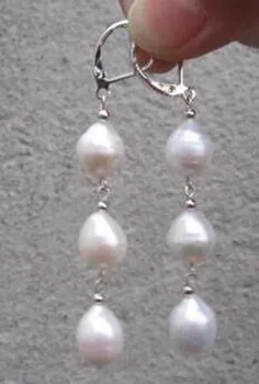 

free shipping Wholesale price 10-12mm AAA South Sea White Pearl Earrings 925silver