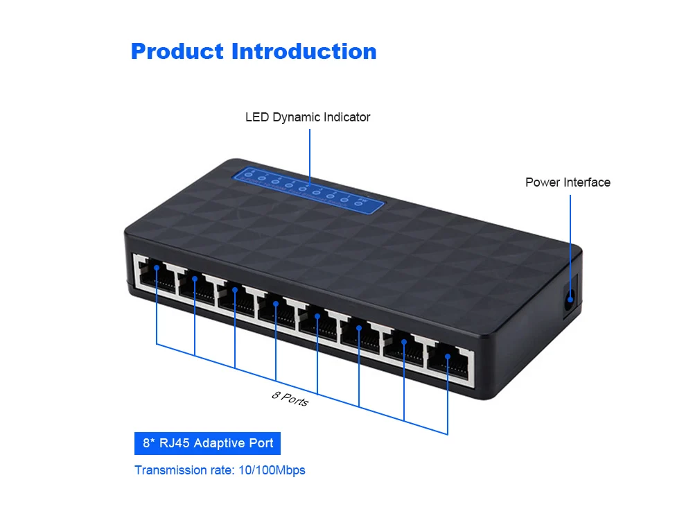 8 Порты и разъёмы переключатель 10/100 Мбит Ethernet сетевой коммутатор Lan Hub высокая производительность Ethernet Smart коммутатор Быстрая доставка