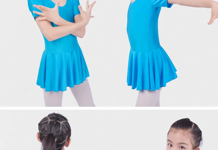 Детская одежда для занятий гимнастикой и балетом с короткими рукавами для девочек, трико с юбкой, платье