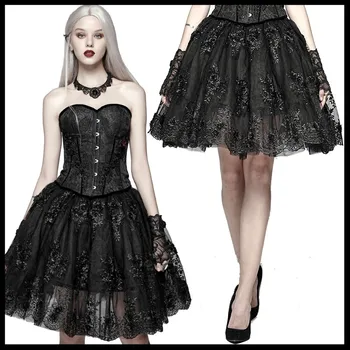 

PUNK RAVE Women Gothic Lolita Sexy Lace Skirt Evening Party Femal Pleated Skirt