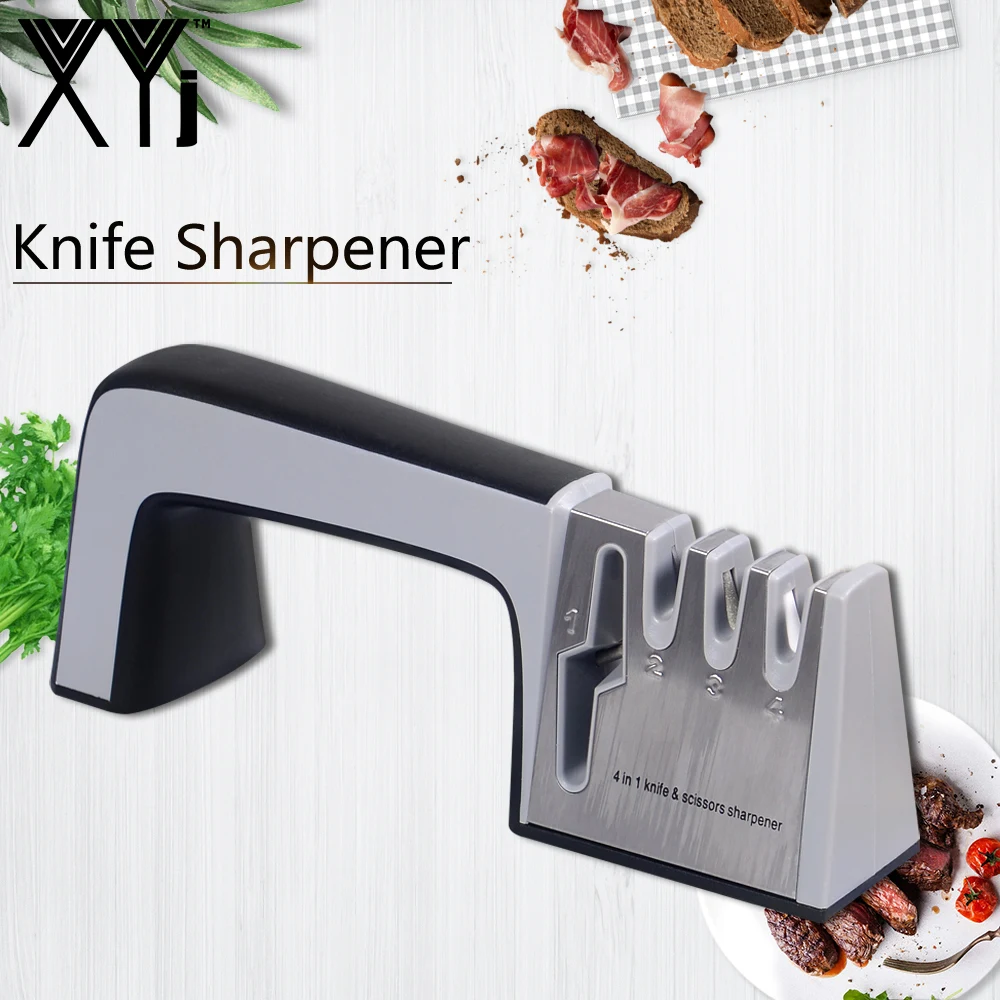 

XYj Knife Sharpener 4 in 1 Diamond Coated & Fine Ceramic Rod Knife Shears and Scissors Sharpening System Kitchen Tools Available