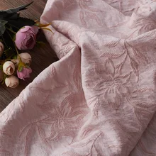 Хлопок жаккард Вышивка Розовый 3D Цветы Ткань Весна ткань для юбки платья tissu doux tela suave 0,5 метров