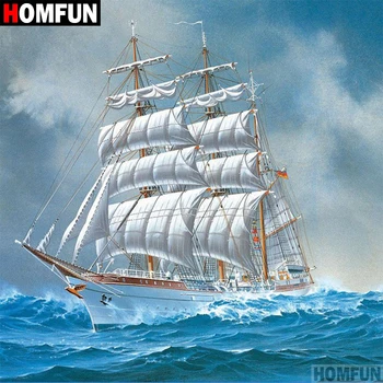 

HOMFUN Full Square/Round Drill 5D DIY Diamond Painting "Boat sea view" 3D Diamond Embroidery Cross Stitch Home Decor A18731