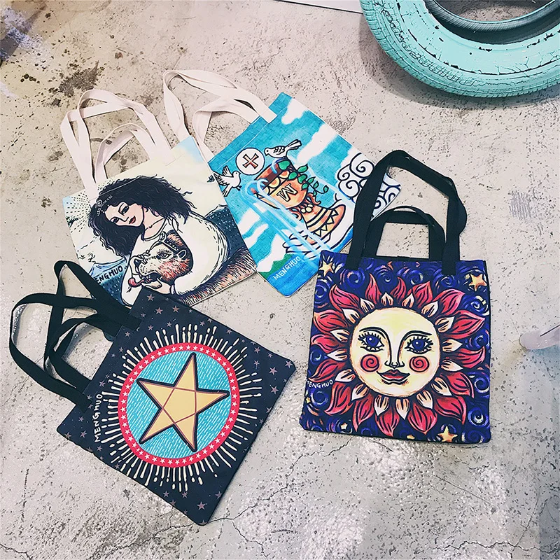 Menghuo Original Design New Tarot Canvas Handbags Printed Bags Beach Bags Large Capacity Tote Women Casual Shopping Bags Bolsa (5)