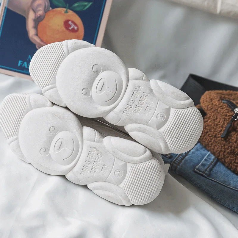 

Hersevll 2019 new womens casual shoes Women's bears bottom shoes white genuine leather girl flat-bottomed sneakers