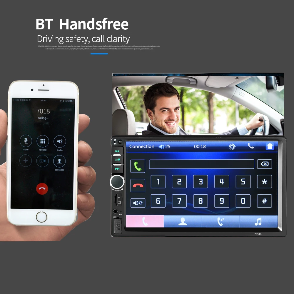 7018B 7 дюймов Автомобильный многофункциональный плеер, сенсорный экран, Bluetooth, MP3 плеер RM/RMVB/BT/FM плеер MP5 зарядное устройство для автомобиля с радио