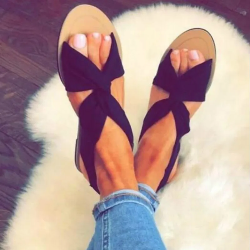 

2018 New Cross Flat Sandals for Women Plus Size Casual Flat Heel Sandals