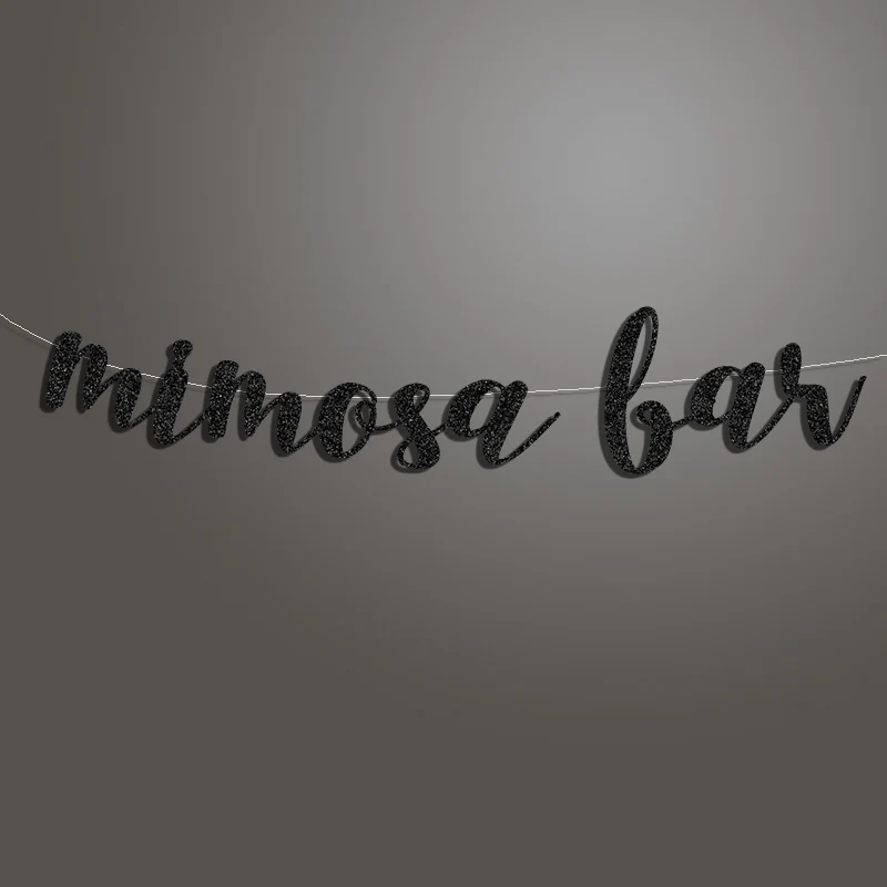 Mimosa баннер Bar, напитков, стол с надписью курсивом знак матери фоновые украшения, золотые свадебные украшения/Свадебные украшения для вечеринки принадлежности - Цвет: Black Glitter