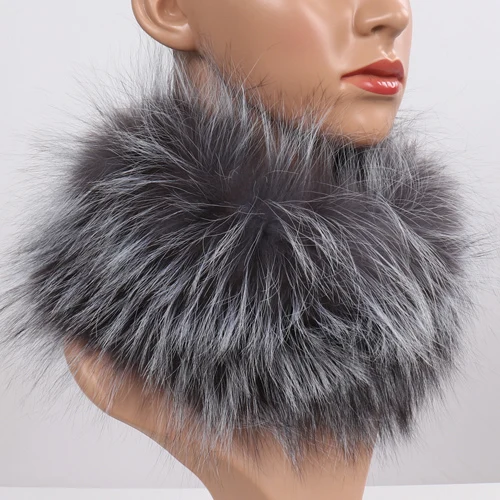 Натуральным лисьим мехом шарф меховые повязки на голову Для женщин зима кольцо Лисий Мех Шарфы для Роскошные теплые Хорошие эластичные натуральный мех глушители - Цвет: silver fox fur