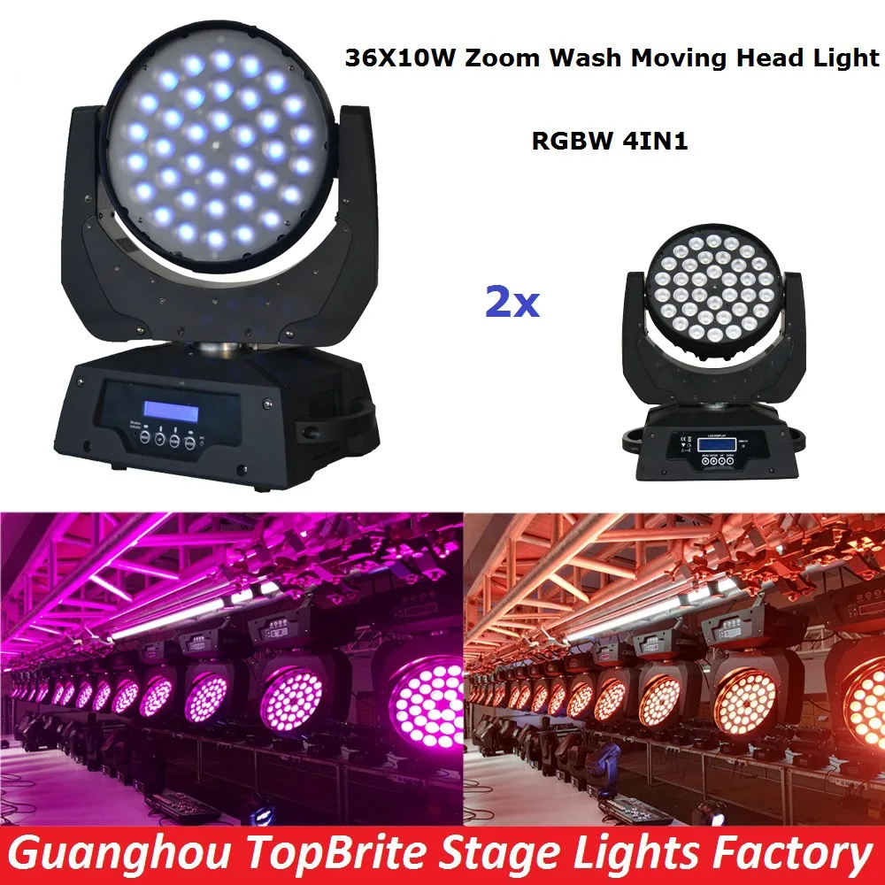 2XLot Free Shipping 36x10W 4IN1 Zoom Led Moving Head Light RGBW 4IN1 DMX512 Led Moving Head Wash Beam Effect Light New Arrival