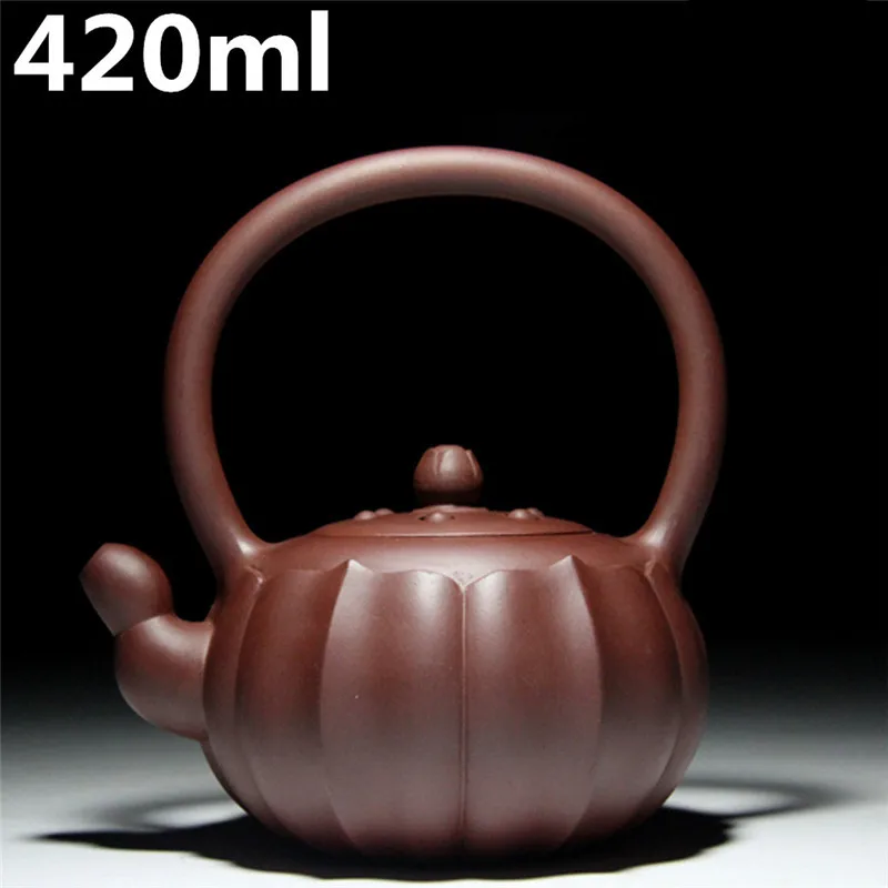 

ChineseHandmade Tea Set 420ml Large Capacity Tea Pot Oriental Kung Fu Zisha Pots Creative Handle Teapot Purple Clay Tea Kettle