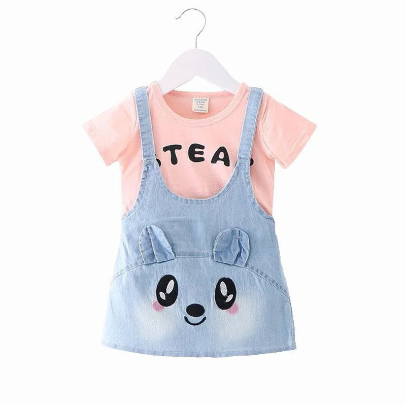 

Baby Girl's Dress Summer Style Animal Smiley Cartoon Modeling Cute Baby Clothes Pink and White Color