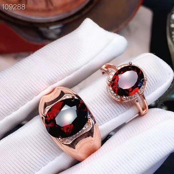 

[MeiBaPJ Natural Clean Garnet Gemstone Fashion Lovers' Ring Real 925 Sterling Silver Rose Gold Plated Charm Fine Jewelry