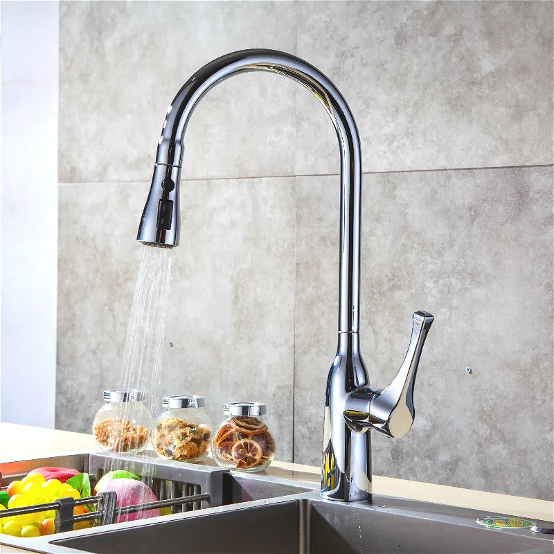 MOIIO Modern Pull-Out Kitchen Faucet Solid Brass Chrome Single hand Pause Button Pull Out Sprayer Kitchen Faucet grifo cocina MOIIO Modern Pull-Out Kitchen Faucet Solid Brass Chrome Single hand Pause Button Pull Out Sprayer Kitchen Faucet grifo cocina