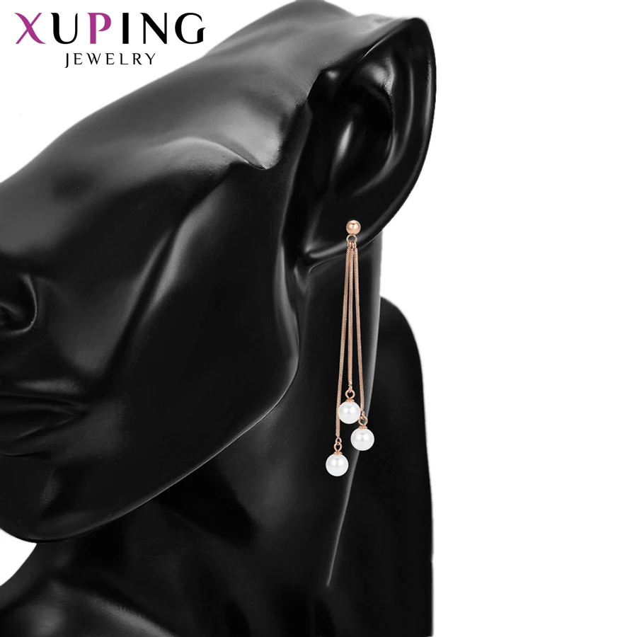 Xuping, элегантные фантастические длинные серьги с искусственным жемчугом, Розовая позолота, сексуальный стиль, для женщин, Эфирные подарки, S196.8-98540