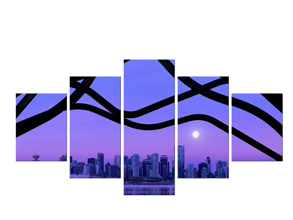 5 Pieces Free Shipping Wall Art Purple Sky Sea Sunset Scenery Picture Canvas Prints Painting for Home Decor Framed | Дом и сад