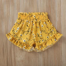 Детские Модные шифоновые короткие штаны для детей, повседневная одежда, штаны с принтом для маленьких девочек, шорты с оборками и эластичной резинкой на талии