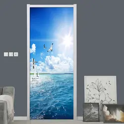 Вид на море 3D DIY двери Стикеры современный Спальня кафе двери плакат Фото Фреска ПВХ Водонепроницаемый обои природа пейзаж Home Decor