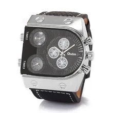 10 шт. в партии OULM Модные Дизайнерские брендовые кварцевые часы для мужчин 3 часовых пояса с большим лицом из натуральной кожи Часы Montre Homme de Marque