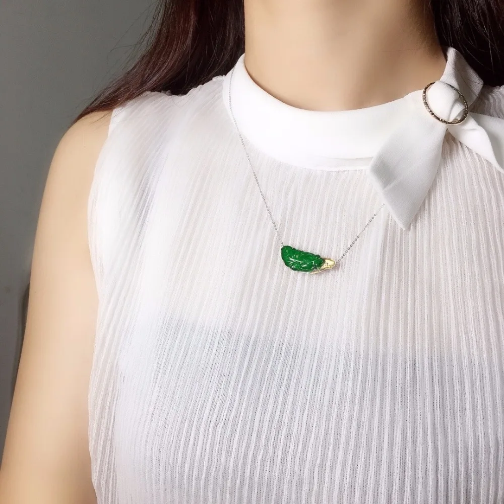 

Fine Jewelry Real 18K white Gold AU750 100% Natural green Myanmer origin jade pendant neckalces for women colgantes mujer moda