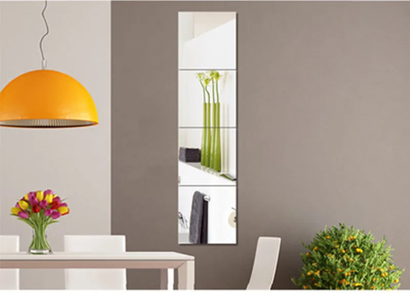 4 unids/set espejo de cristal espejo de pared Espejos decorativos Auto adhesivo habitación espejo de vidrio palo en arte decoración niños baño vida habitación