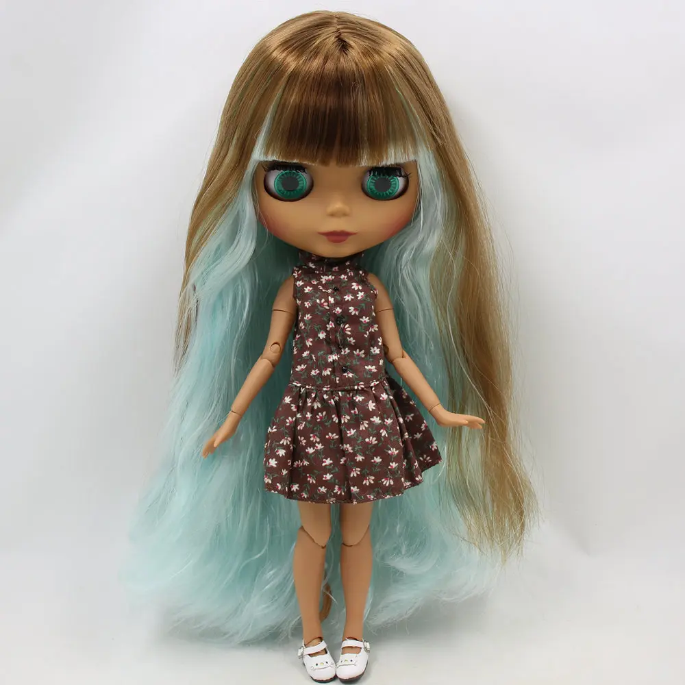 Ледяной обнаженный Blyth Кукла № BL0623/6909 коричневый микс синие волосы черный матовый лицо соединение тела 1/6 bjd
