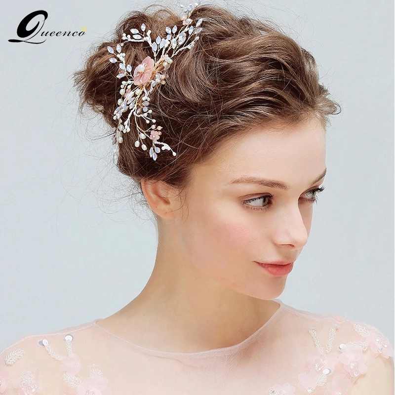 Exquisite Pearl Bridal Fuchsia Hair Clip Pink Flower Wedding Hair