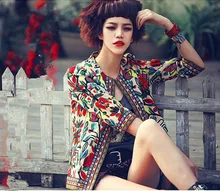 Fashion retro embroidery bomber jacket for women new autumn High quality print round neck jacket women slim outwear