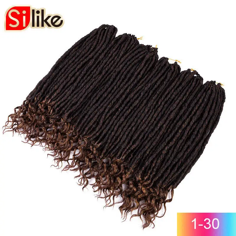 Silike 14 18 дюймов мягкие Faux Locs Curly концы крючком плетение волос синтетические волосы для наращивания 24 подставки/упаковка богиня искусственный Locs