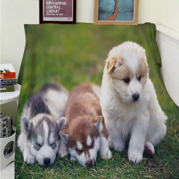 

Blankets Warmth Soft Plush Three Cute Huskies Doze Off Dog Animal Sofa Bed Throw a Blanket Thick Thin Plaid Cobertor