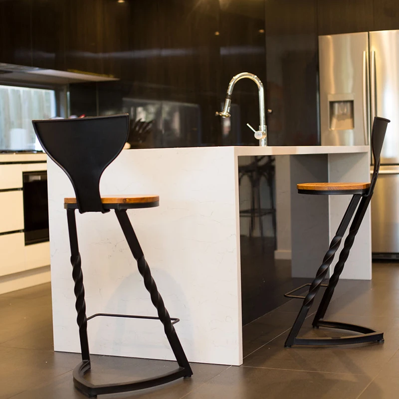 15%Wrought iron solid wood home bar stool table modern minimalist bar chair bar tables and chairs creative High feet bar chair