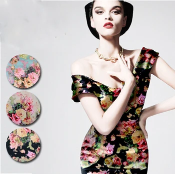 

Fantasy peony painting like fine digital printing elastic simulation silk satin fabric imports
