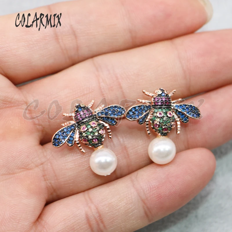 3 пары модные милые крошечные серьги Bugs & pearls ювелирные изделия подарок для леди