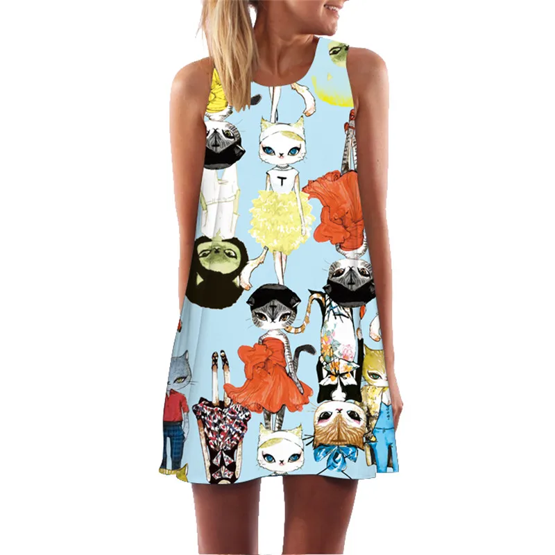 

chuqian Women Summer Mini Dress Cartoon Style Beach Wear Holiday Dress Casual Loose Party Dress Vestidos De Verano