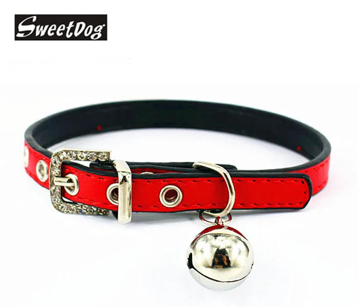 

Candy Color Pu Cat Collars with Bell Kitten Puppy Collar with Bling Buckle XS for Chihuahua Poddle