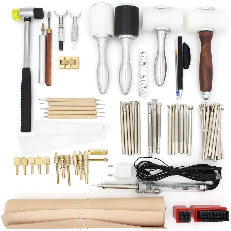 

Leather Carving Printing Carving Tools for LeatherCraft Nylon Hammer Steel Stamp Carved Pattern and Hot Edge Vegetable Tanned