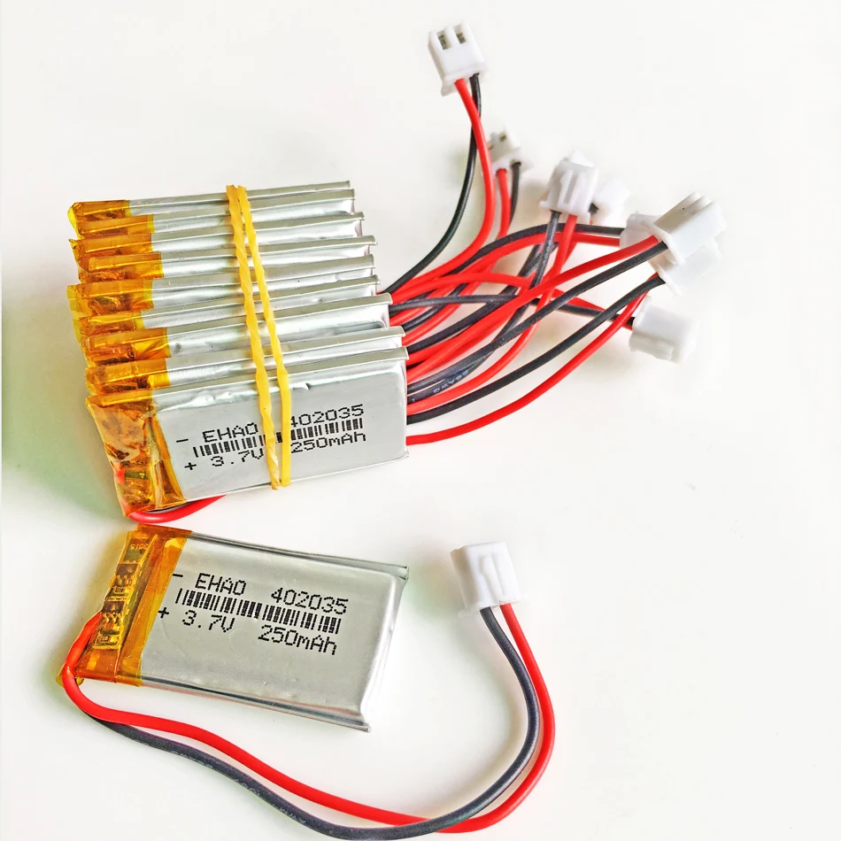 10 pcs 3.7V 250mAh battery JST 2.54mm 2 pin 402035 Lithium Polymer Li-Po Rechargeable Handheld GPS Battery Mp3 bluetooth | Электроника