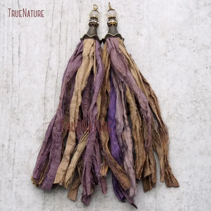 20171213-PM9149- Fallen Leaf Sari Silk Tassel Pendant  Antique Bronze Color Plated_4