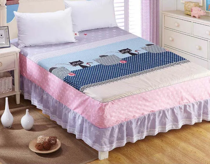 Cartoon, lattice, flower 100% Cotton elastic band bed skirt twin full queen king size bedspread Mattress cover Home Textiles