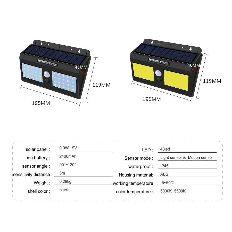 PIR датчик движения Солнечный СВЕТОДИОДНЫЙ светильник 20 40 светодиодный s 1200 мАч Батарея Солнечный светодиодный настенный светильник IP65 открытый сад уличные фонари