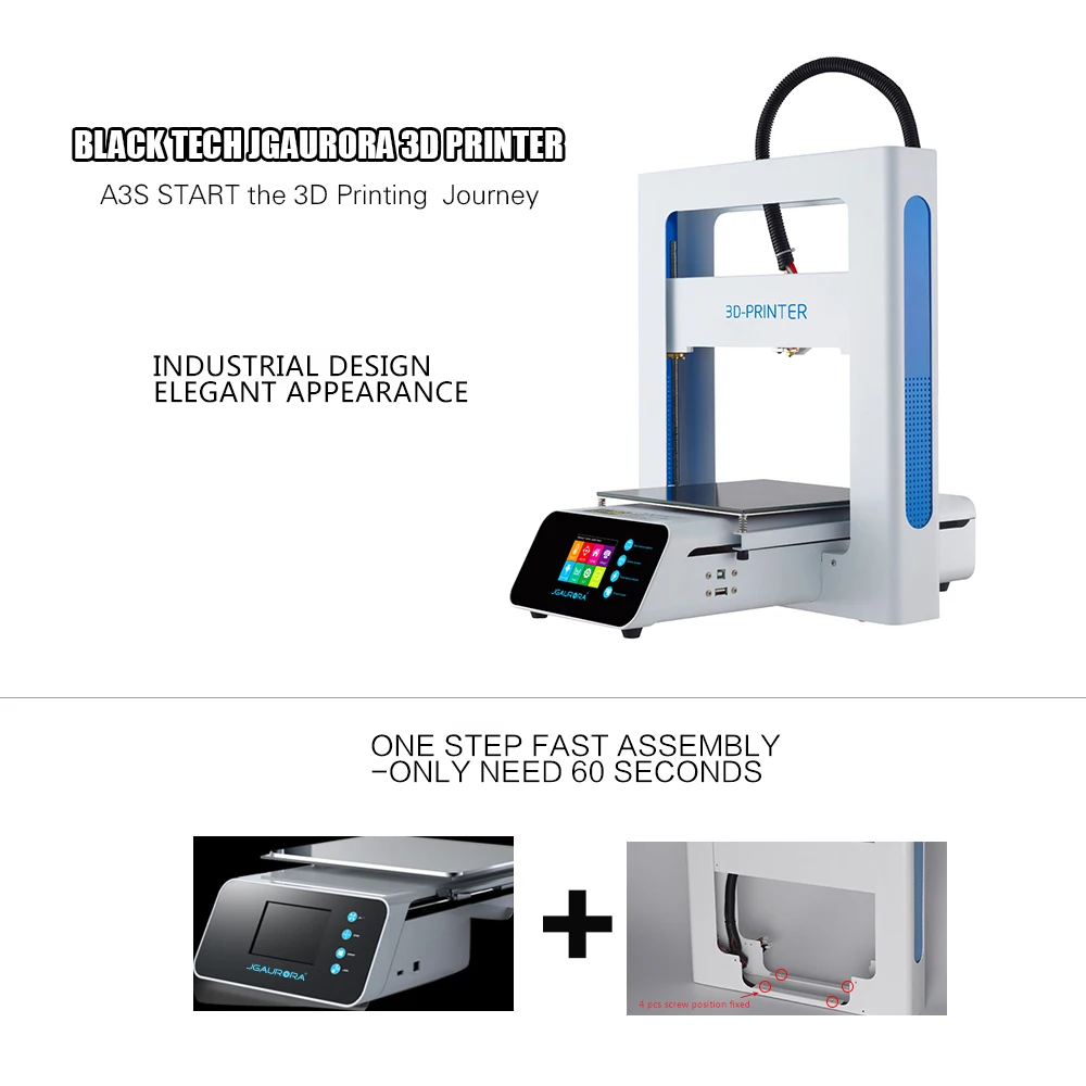 JGAURORA A3S 3D-принтеры набор "сделай сам" Полный металлический каркас 2,8 дюймовый цветной Сенсорный экран заканчивается нить обнаружения возобновить печать