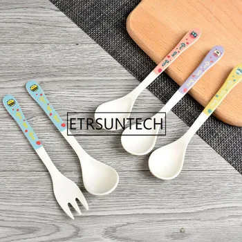 

100sets 2Pcs/Set Bamboo Fiber Children Fork Spoon Cartoon Baby Food Training Tableware Children Spoon Flatware