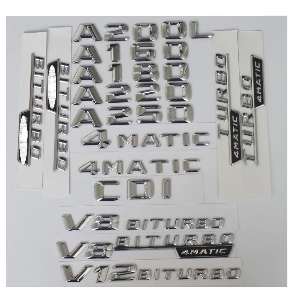 3D хром багажник сзади числа буквы эмблемы Стикеры для Mercedes Benz A45 A180 A200 A220 A250 V8 BITURBO AMG 4matic